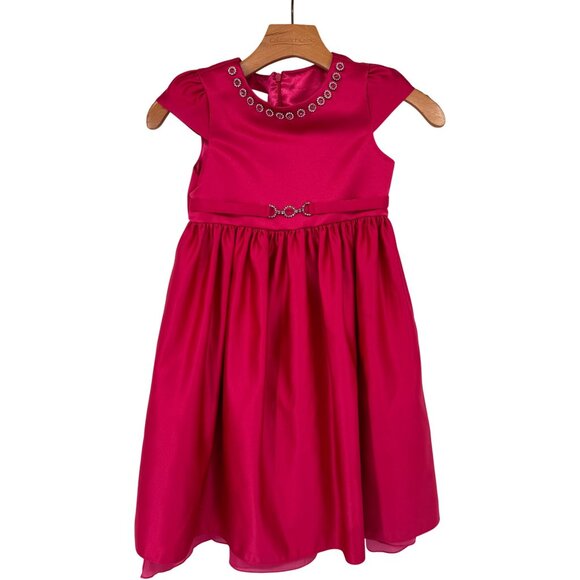 American Princess Girls size 6X Fuchsia Satin Dress Rhinestone Details  Bow Back - Picture 1 of 10
